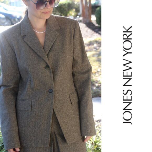 JONES NEW YORK 2PC Brown Wool‎ Blend Notch Collar Skirt Suit Size 6 - Picture 15 of 16